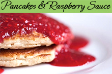 Fluffy multigrain pancakes with easy and fresh raspberry sauce