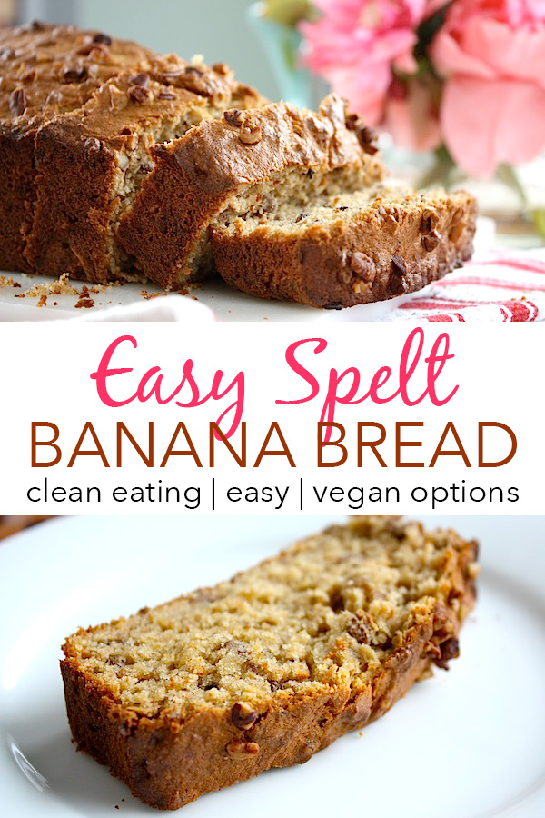 Spelt sounds weird, but it gets whole grains into your diet while still being delicious! Try this Easy Spelt Banana Bread for an intro to whole grain baking. A clean eating recipe with vegan options. #recipe #healthy #healthyrecipes #cleaneating #breakfast