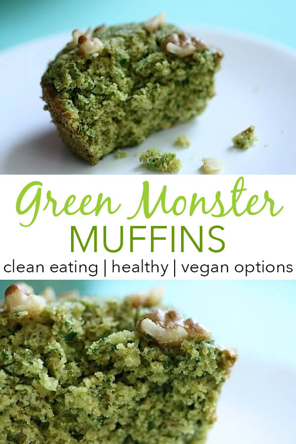 Like Green Smoothies? You'll love these easy Green Monster Muffins! This easy clean eating breakfast recipe sneaks vegetables into a delicious, sweet muffin that is naturally green thanks to hidden spinach. Fun for St. Patricks's Day or other holidays. #recipe #healthy #healthyrecipes #cleaneating #vegan #vegetarian #breakfast #breakfastfood