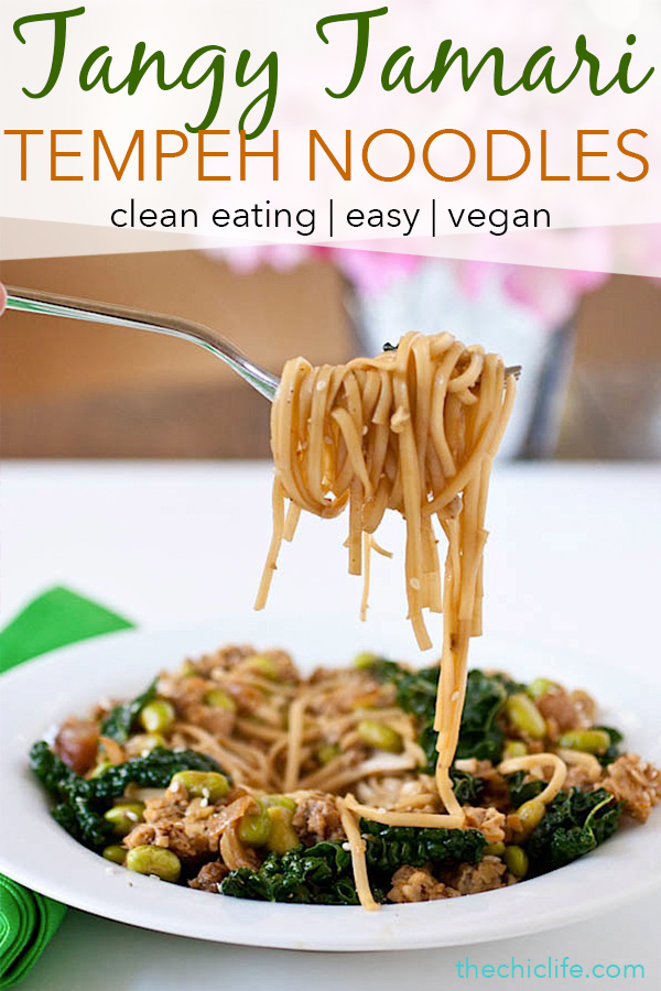 Noodles can be both delicious and healthy! Try this easy Tangy Tamari and Tempeh Noodles recipe for a simple dinner idea that is naturally vegan. This clean eating recipe whips up quickly so you can enjoy dinner fast! #recipe #healthy #healthyrecipes #cleaneating #realfood #vegan #vegetarian #dinner