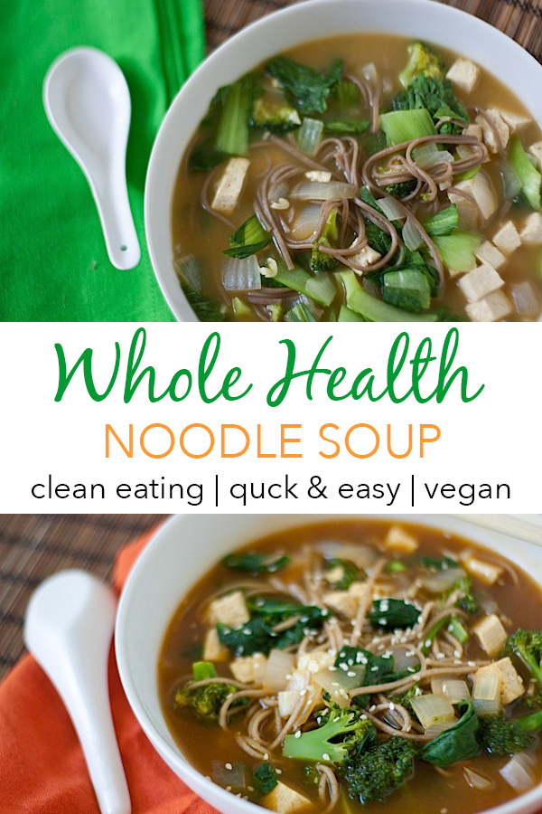 Fight colds and the flu with this immunity boosting Whole Health Noodle Soup recipe. I make this clean eating soup on the regular when the weather gets cold. It's a quick and easy weeknight dinner recipe.  #recipe #healthy #healthyrecipes #cleaneating #recipe #realfood #vegan #veganrecipe