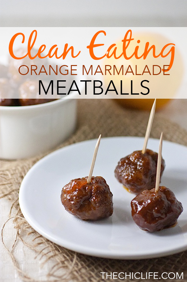 Cut the processed crap and make clean eating Slow Cooker Orange Marmalade Meatballs for your next potluck or holiday party. Entertain with this easy clean eats appetizer for healthy and delicious finger food. #recipe #healthy #healthyrecipes #healthyfood #cleaneating #holidayfood #potluck #appetizer