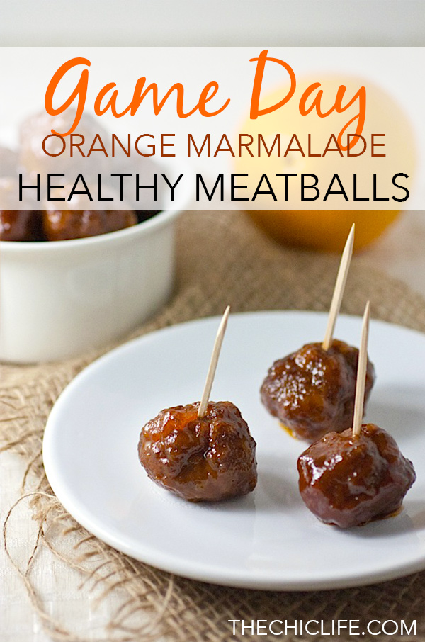 Game day can be delicious and healthy! Try this Slow Cooker Orange Marmalade Meatballs recipe for your next Super Bowl or other sports party. It's an easy clean eating recipe that is a winner! #recipe #healthy #healthyrecipes #healthyfood #cleaneating food #potluck #appetizer #gamedayfood