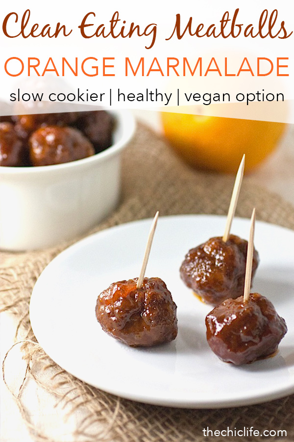 Ditch the mystery ingredients and make this Slow Cooker Orange Marmalade Meatballs recipe. It's a crowd pleaser! Perfect for potlucks and entertaining this holiday season. Make this a clean eating appetizer by making the meatballs from scratch. #recipe #healthy #healthyrecipes #healthyfood #cleaneating #holidayfood #potluck #appetizer