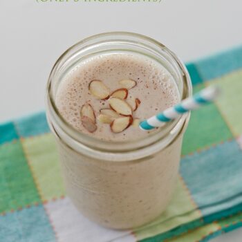 Enjoy this delicious smoothie made with only three ingredients! This easy Almond Butter Smoothie recipe is a simple clean eating treat for breakfast or a snack! #recipe #healthy #healthyrecipes #cleaneating #breakfast #smoothies #vegan #veganrecipes