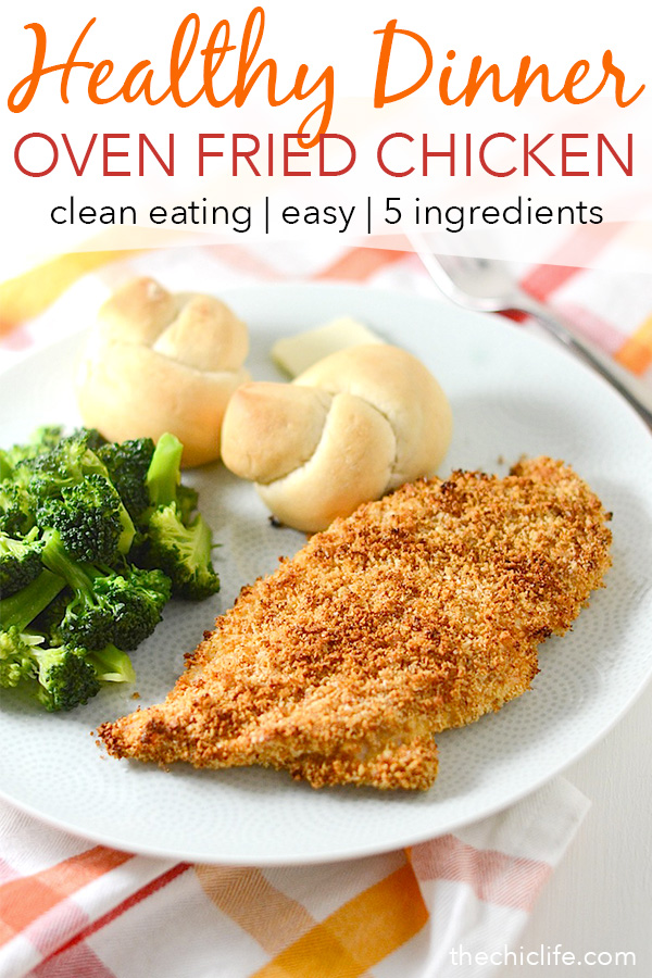 Enjoy fried chicken without all the oil with this easy Spiced Oven-Fried Chicken recipe. This clean eating recipe is made with only 5 ingredients and is a delicious dinner idea. Slice leftovers for salad the next day. #recipe #healthy #healthyrecipes #healthyfood #cleaneating #chicken #dinner #dinnerrecipes