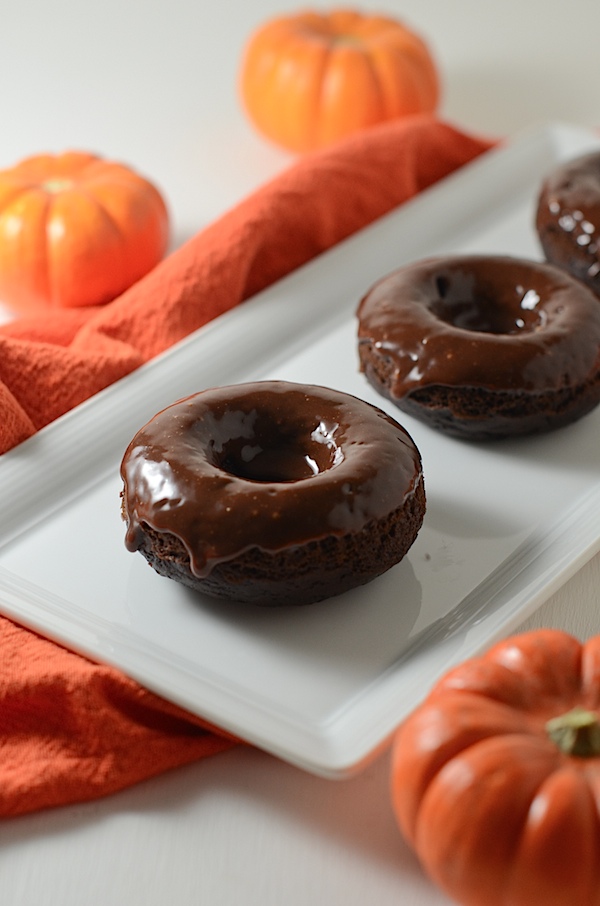 Healthier Chocolate Pumpkin Doughnuts Recipe with Chocolate Glaze