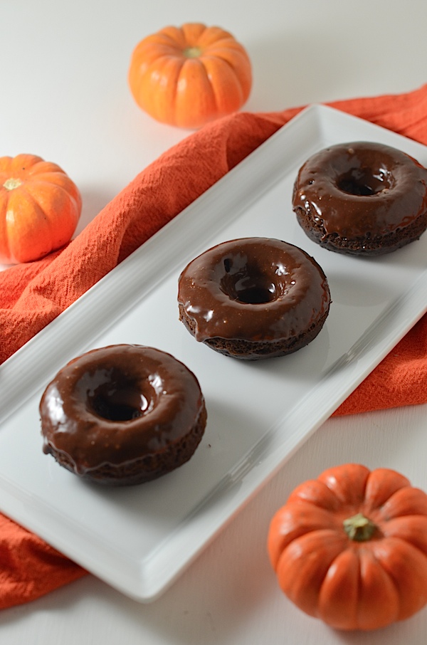 Healthier Chocolate Pumpkin Doughnuts Recipe with Chocolate Glaze