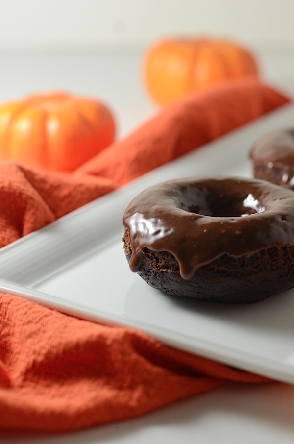 Healthier Chocolate Pumpkin Doughnuts Recipe with Chocolate Glaze