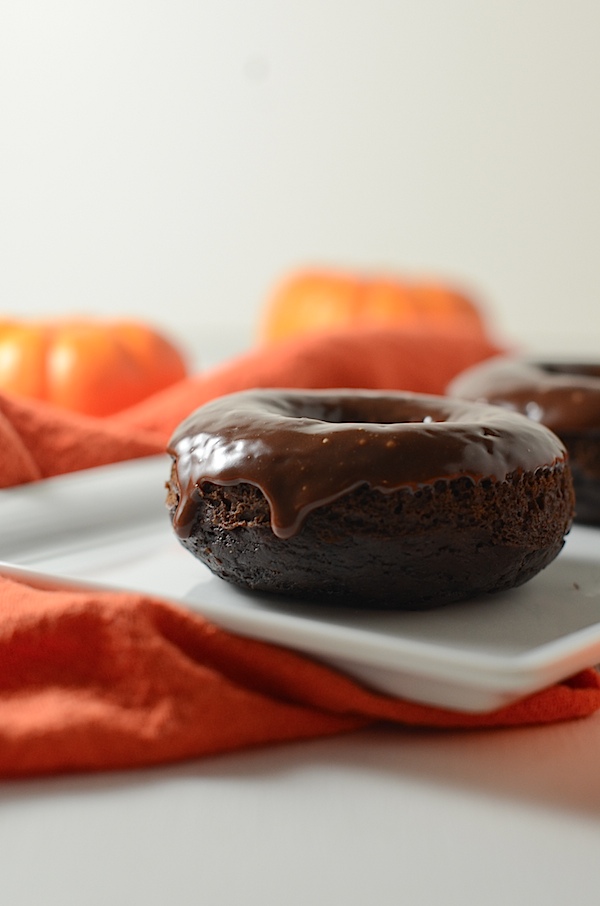 Healthier Chocolate Pumpkin Doughnuts Recipe with Chocolate Glaze