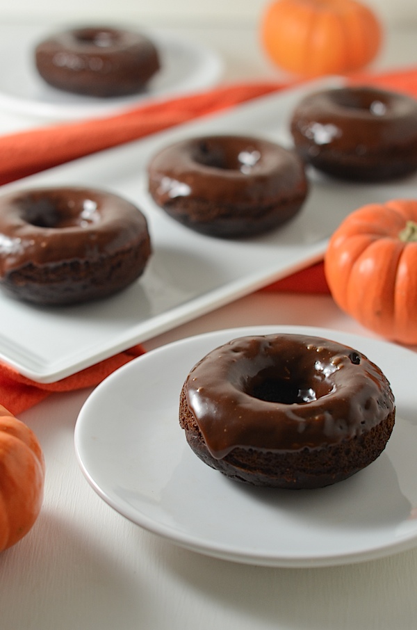 Healthier Chocolate Pumpkin Doughnuts Recipe with Chocolate Glaze