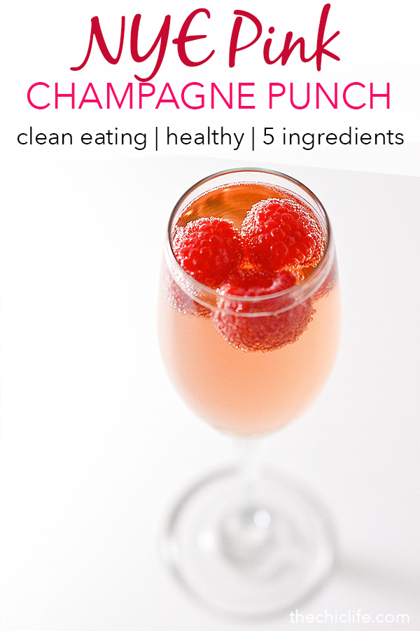 Skip overly-sweetened, ice-cream-laden, conventional punch recipes and make this chic Pink Champagne Punch for your NYE celebration this year. This fun and easy New Year's Eve celebration punch makes for the perfect clean eating, healthy holiday drink recipe. #recipe #healthy #healthyrecipes #cleaneating #vegan