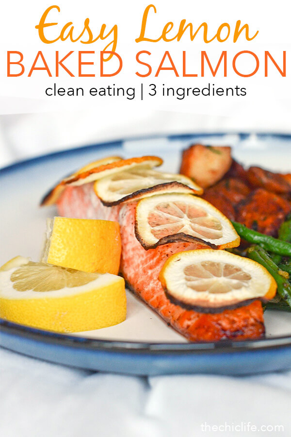 Easy weeknight meal idea! This Lemon Baked Salmon Recipe is so delicious and it takes so little effort to make. And only needs 3 ingredients! Healthy fast. Yum! #recipe #healthy #healthyrecipes #healthyfood #cleaneating #dinner #dinnerrecipes #salmon