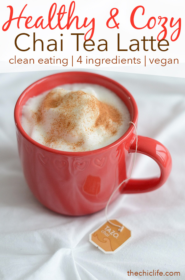 Skip the box of concentrated who-knows-what and make this clean eating chai tea latte. It's super easy, clean eating, real food with only four ingredients the ability to easily make this cozy drink a vegan recipe. Perfect for fall or the holidays or a regular weeknight. #healthyrecipe #recipe #holidayrecipe