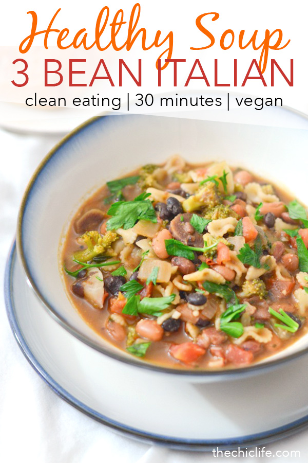 Soups were a secret to my weight loss (and now maintenance). This 3 Bean Italian Soup Recipe will keep you full and nourish your body with healthy ingredients. Makes for an easy dinner recipe. #recipe #healthy #healthyrecipes #cleaneating #chicken #dinner #dinnerrecipes #weightloss