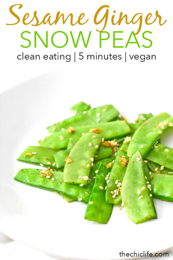 Need a quick vegetable to go with dinner? This is such an easy and flavorful way to cook snow peas, and it only takes 5 minutes! You’ll love the zesty ginger paired with the crisp tender snow peas. #recipe #healthy #healthyrecipes #healthyfood #cleaneating #realfood #vegan #veganrecipe #vegetarian #easyrecipe