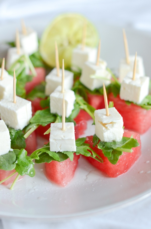 Watermelon Feta Arugula Bites