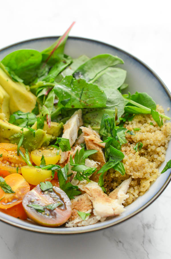 Enjoy a healthy and delicious Turkey Grain Nourish Bowl with your Thanksgiving leftovers. Light and refreshing - perfect for a post-holiday meal. This easy grain bowl is super easy and clean eating. Click for the recipe and a video. #fallfood #fallrecipe #recipe #healthy #healthyrecipes #healthyfood #cleaneating #recipe #realfood #thanksgivingleftovers