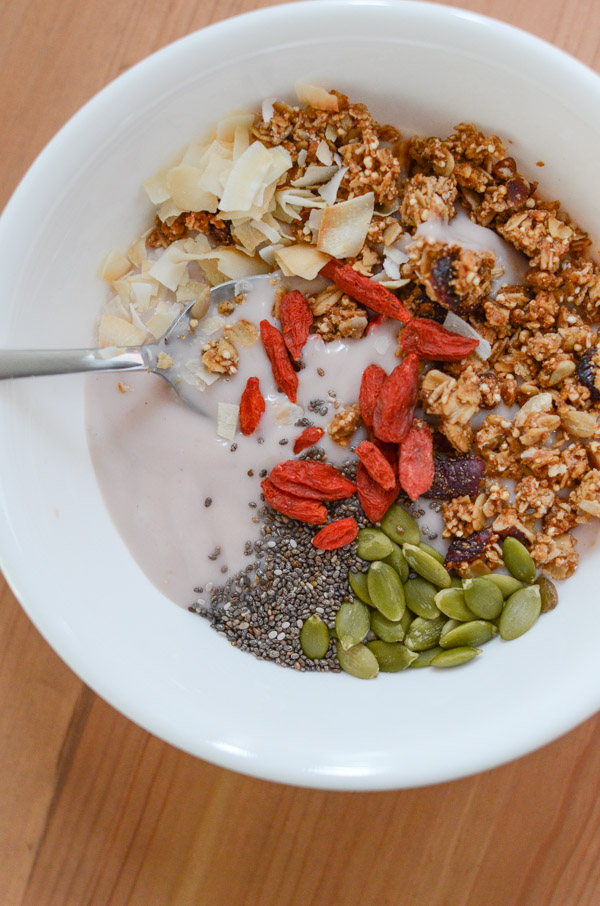 2 Minute Yogurt Breakfast Bowl | Coconut Goji Berry Granola