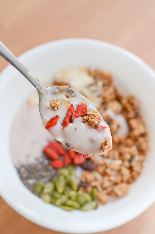 2 Minute Yogurt Breakfast Bowl | Coconut Goji Berry Granola