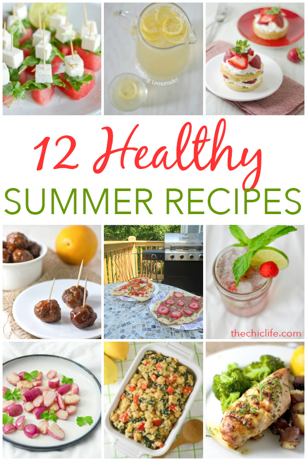 Here are 12 healthy summer recipes that are perfect for celebrating the Fourth of July, Labor Day or even just for entertaining friends and family to enjoy the last days of summer. Clean eating style, easy, from scratch, real food, really delicious - great for lunch, dinner with ideas for dessert and non-alcohol drinks / mocktails #recipe #healthy #healthyrecipes #healthyfood #cleaneating