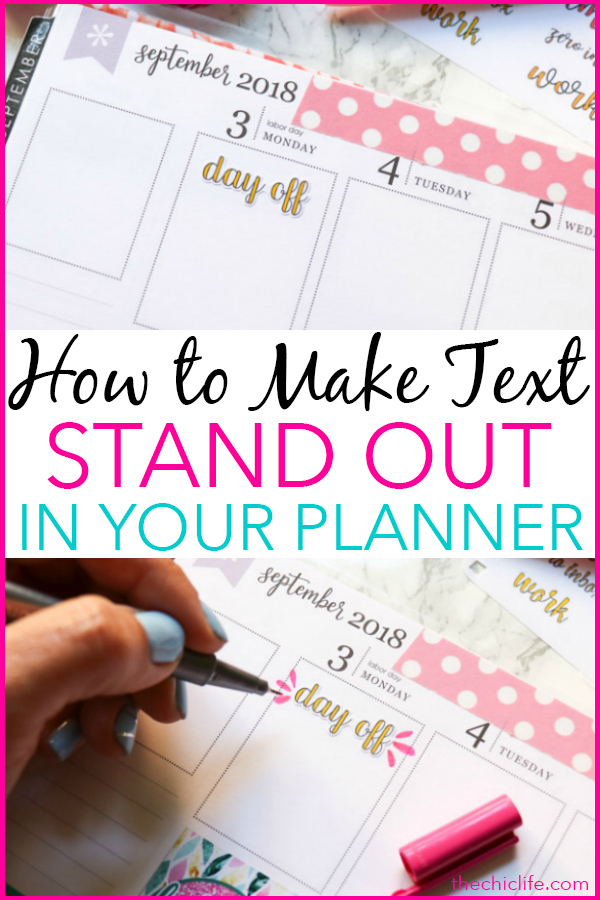 Click for a quick and easy tutorial for How to Make Text Stand Out in Your Planner. This is a super simple way you can add embellishment to text - whether you did your own script or used a sticker like me. Even if you can't draw, you can do this easy planner decoration idea. Great for beginners. #planner #planning #erincondren #plannerdecorations #plannerideas