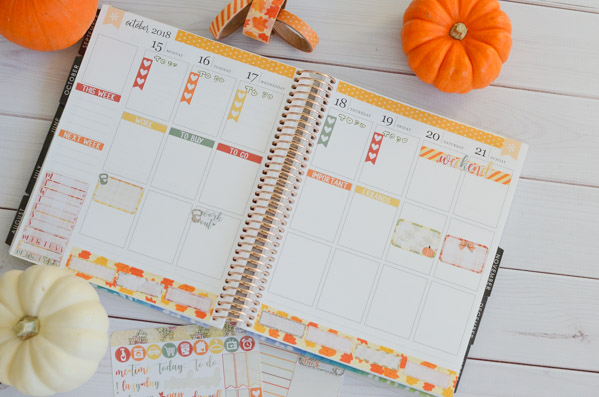 Decorate while still leaving space to write! Photos and video on how to use a fall sticker kit with washi tape in your Erin Condren LifePlanner vertical layout in this fall themed Plan with Me. #erincondren #lifeplanner #planner #planning #erincondren #plannerdecorations #plannerideas