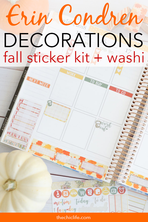 Decorate while still leaving space to write! Photos and video on how to use a fall sticker kit with washi tape in your Erin Condren LifePlanner vertical layout in this fall themed Plan with Me. #erincondren #lifeplanner #planner #planning #erincondren #plannerdecorations #plannerideas