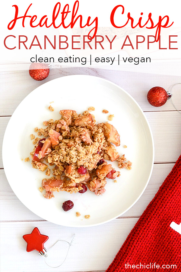 Holiday desserts can be delicious and healthy at the same time! Try this Healthy Cranberry Apple Crisp Recipe for an easy clean eating dessert recipe with nutritious fruit goodness. #recipe #healthy #healthyrecipes #healthyfood #cleaneating #realfood #vegan #veganrecipe #christamas #thanksgiving #holidayfood