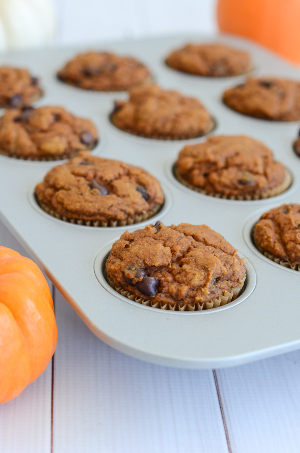 You won't believe these delicious muffins are healthy! Yes, Healthy Pumpkin Chocolate Chip Muffins. I have them on repeat for breakfast and dessert! This clean eating recipe is made with whole grain flour and is naturally vegan (though standard baking alternates are included) #recipe #healthy #healthyrecipes #healthyfood #cleaneating #recipe #realfood #vegan #veganrecipe