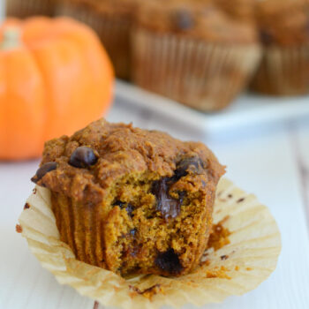 You won't believe these delicious muffins are healthy! Yes, Healthy Pumpkin Chocolate Chip Muffins. I have them on repeat for breakfast and dessert! This clean eating recipe is made with whole grain flour and is naturally vegan (though standard baking alternates are included) #recipe #healthy #healthyrecipes #healthyfood #cleaneating #recipe #realfood #vegan #veganrecipe