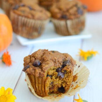 You won't believe these delicious muffins are healthy! Yes, Healthy Pumpkin Chocolate Chip Muffins. I have them on repeat for breakfast and dessert! This clean eating recipe is made with whole grain flour and is naturally vegan (though standard baking alternates are included) #recipe #healthy #healthyrecipes #healthyfood #cleaneating #recipe #realfood #vegan #veganrecipe