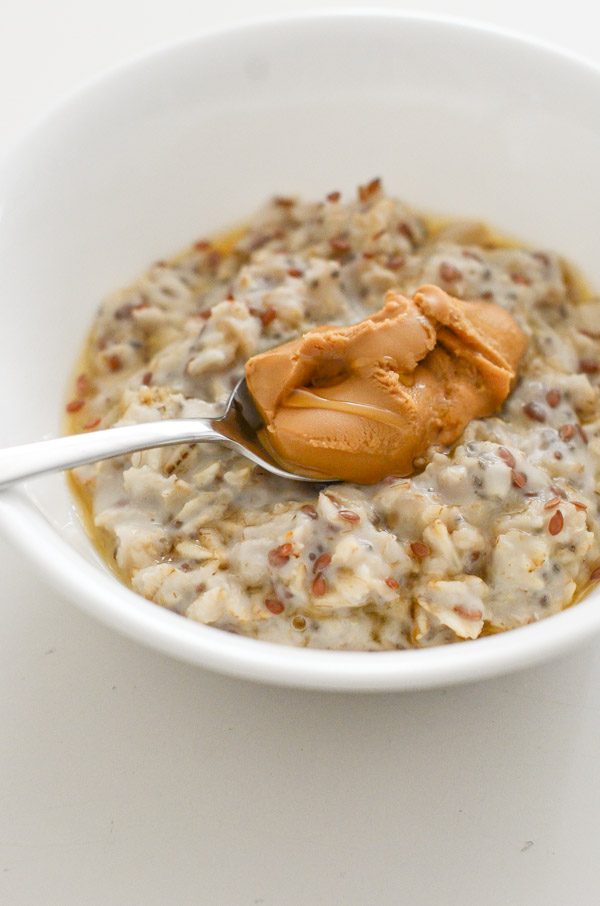 Want a healthy breakfast recipe fast? Try this easy and delicious Honey Flax Almond Butter Oatmeal Recipe. It's perfect when you haven't been to the grocery store since it uses simple pantry ingredients. Vegan options. #recipe #healthy #healthyrecipes #cleaneating #recipe #realfood #vegan #vegetarian