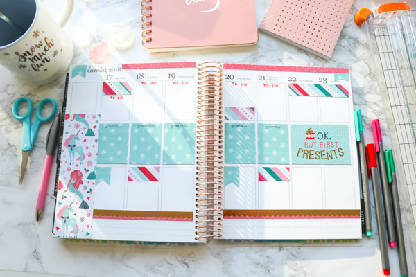 Click to see how I decorate my planner without using any stickers or washi tape (no Etsy!) | Plan with Me: Christmas No Washi Tape, No Stickers | Erin Condren 2018 #erincondren #lifeplanner #planner #planning #erincondren #plannerdecorations #plannerideas