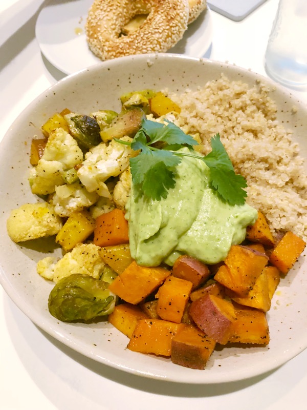 Getting the Whole Foods Plant Based Diet right with dinner - Roasted veggies, quinoa, and avocado sauce