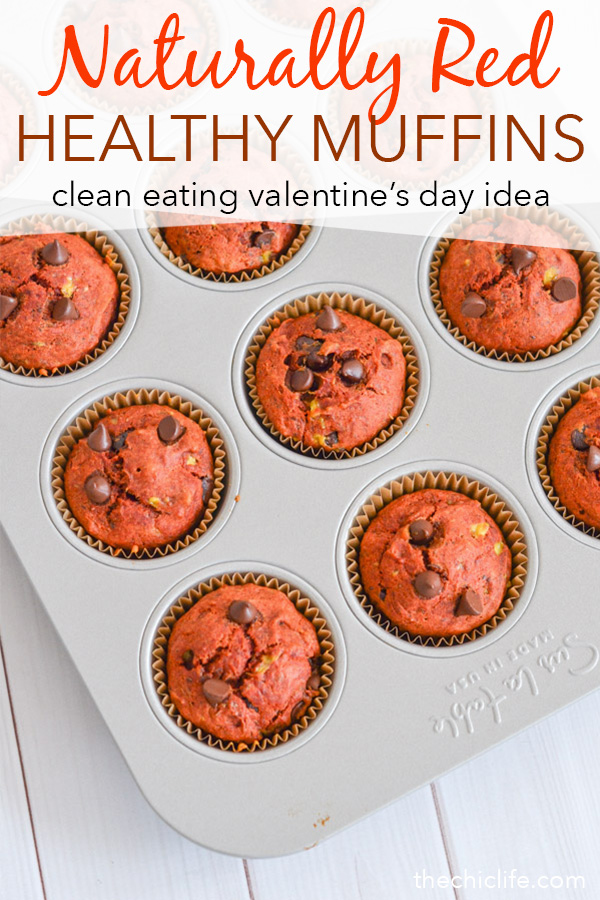 Enjoy a pretty red Valentine's Day Recipe without the yucky artificial food colors. This clean eating Turmeric Banana Chocolate Chip Muffins recipe is super easy too! #recipe #healthy #healthyrecipes #cleaneating #vegan #vegetarian #breakfast #breakfastfood #valentinesday