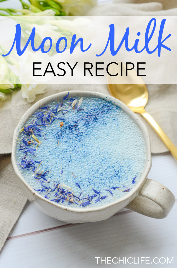 Add this easy Moon Milk recipe to your night time routine to enjoy soothing adaptogen benefits with this plant-based, clean eating drink recipe featuring Blue Majik and Reishi. #recipe #healthy #healthyrecipes #cleaneating #vegan #vegetarian #adaptogen #naturalwellness