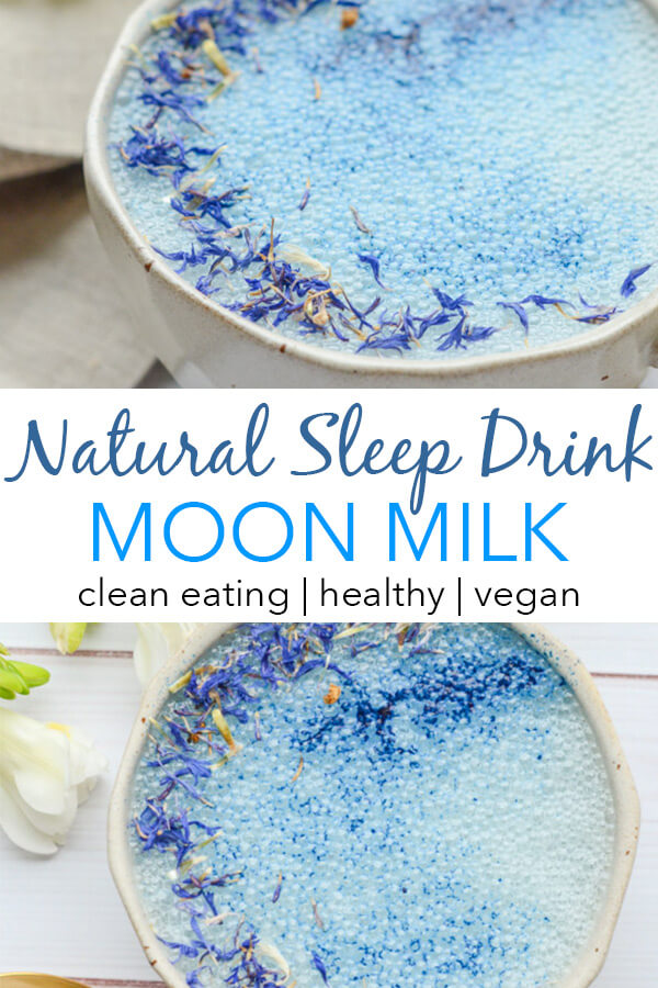 This natural sleep drink may help you out at bedtime. This soothing Goodnight Moon Milk Recipe features Blue Majik and Reishi. Try it with your night routine after a long work day to de-stress and de-compress. #recipe #healthy #healthyrecipes #cleaneating #vegan #vegetarian #adaptogen #naturalwellness