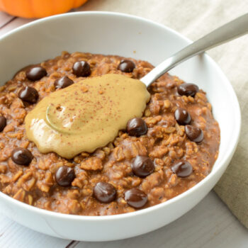 Who wants a healthy chocolate breakfast?! This Healthy Chocolate Pumpkin Oatmeal Recipe with Sunbutter is a simple clean eating recipe made with pantry ingredients, like leftover canned pumpkin, so you can sneak some veggies into breakfast! #recipe #healthy #healthyrecipes #cleaneating #vegan #vegetarian #breakfast #breakfastfood