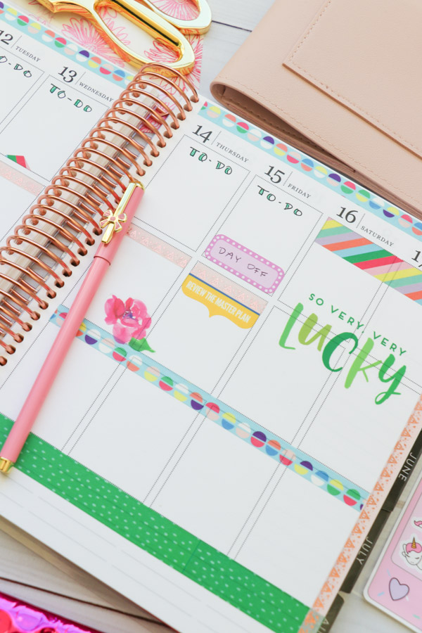 Here are TWO ways to use ONE set of washi tape in your planner layouts. One is in my Erin Condren LifePlanner and one in my Happy planner. These are easy decoration ideas that are also super affordable and fun! March 2019 #planner #planning #plannerdecorations #plannerideas #happyplanner #erincondren #plannerlayout