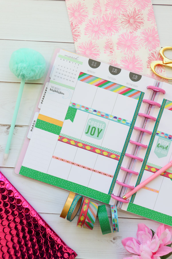 Here are TWO ways to use ONE set of washi tape in your planner layouts. One is in my Erin Condren LifePlanner and one in my Happy planner. These are easy decoration ideas that are also super affordable and fun! March 2019 #planner #planning #plannerdecorations #plannerideas #happyplanner #erincondren #plannerlayout