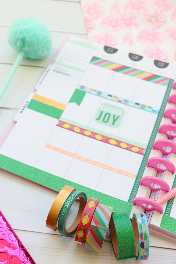 Here are TWO ways to use ONE set of washi tape in your planner layouts. One is in my Erin Condren LifePlanner and one in my Happy planner. These are easy decoration ideas that are also super affordable and fun! March 2019 #planner #planning #plannerdecorations #plannerideas #happyplanner #erincondren #plannerlayout