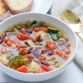 This is one of my weight loss secrets - soup! It's filling, delicious, and easy to make. And this clean eating Quick Veggie Bean Soup recipe is a winner. Plus it makes plenty of leftovers for easy lunch and dinner meals later in the week. #recipe #healthy #healthyrecipes #healthyfood #cleaneating #dinner #dinnerrecipes #vegan #vegetarian