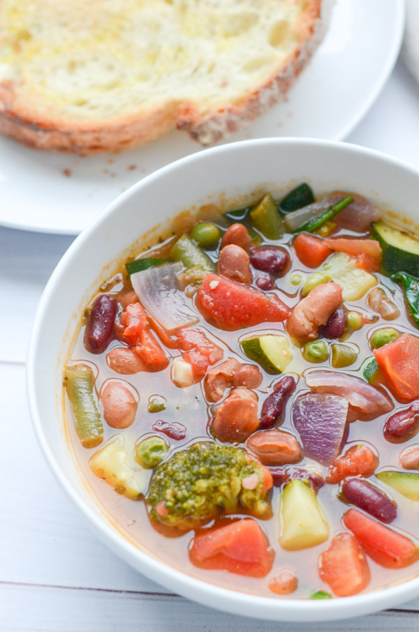 This is one of my weight loss secrets - soup! It's filling, delicious, and easy to make. And this clean eating Quick Veggie Bean Soup recipe is a winner. Plus it makes plenty of leftovers for easy lunch and dinner meals later in the week. #recipe #healthy #healthyrecipes #healthyfood #cleaneating #dinner #dinnerrecipes #vegan #vegetarian