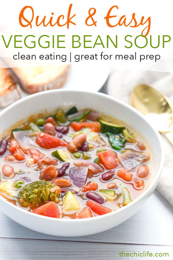 This easy and delicious clean eating soup recipe is wonderful for weight loss and/or maintenance. Try this Quick Veggie Bean Soup Recipe for an easy dinner with simple and tasty leftovers for lunch or school! #recipe #healthy #healthyrecipes #healthyfood #cleaneating #dinner #dinnerrecipes #vegan #vegetarian