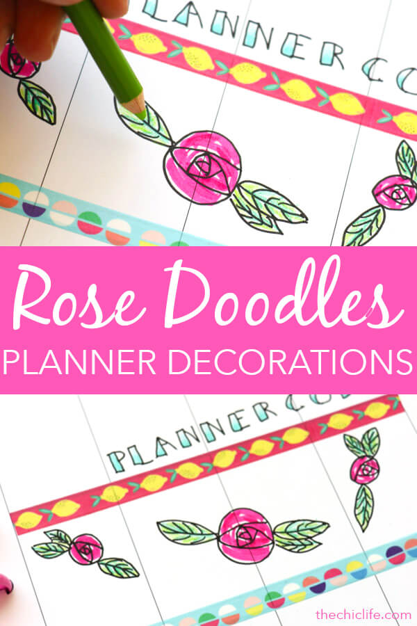 Add these rose doodles to your planner for some pretty and easy planner decorations. These are drawn with ink pen, filled in with marker and colored pencil. Click for details. #planner #planning #plannerdecorations #plannerideas #happyplanner #doodles