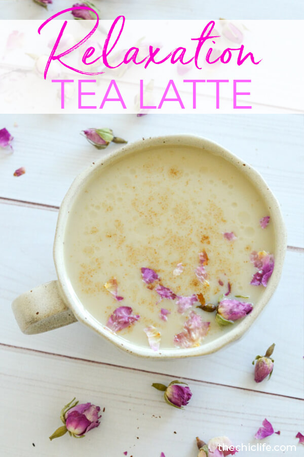 Relaxation in a cup. This delicious Tulsi Tea CBD latte is so good! Plus it's an easy clean eating drink recipe that has vegan options, is dairy free, and is made with no refined sugar. #recipe #healthy #healthyrecipes #cleaneating #vegan #vegetarian #cbd #naturalwellness #holistichealth