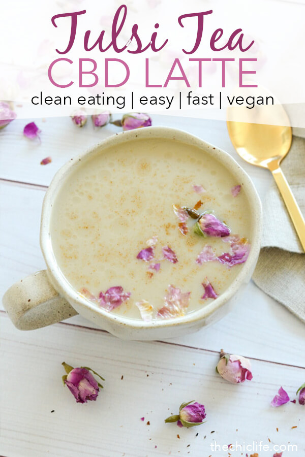 This delicious Tulsi Tea CBD latte is a natural relaxation option for those looking for holistic health solutions. Did I mention it's delicious! #recipe #healthy #healthyrecipes #cleaneating #vegan #vegetarian #cbd #naturalwellness #holistichealth