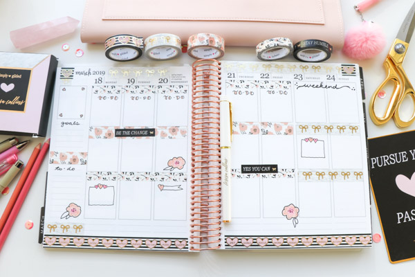 Click for this Plan with Me Simply Gilded x Teresa Collins Collab Washi Tape Only video for easy planner decoration ideas and inspo | March 2019 #planner #planning #plannerdecorations #plannerideas #happyplanner #erincondren #plannertips