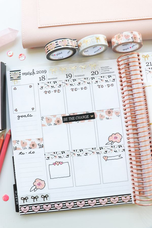 Click for this Plan with Me Simply Gilded x Teresa Collins Collab Washi Tape Only video for easy planner decoration ideas and inspo | March 2019 #planner #planning #plannerdecorations #plannerideas #happyplanner #erincondren #plannertips